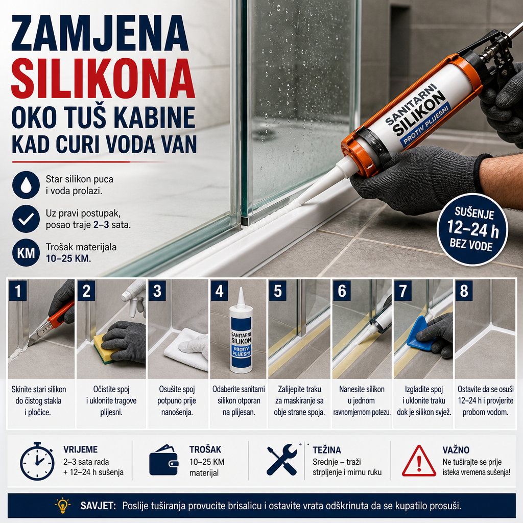 Zamjena silikona oko tuš kabine kad curi voda van