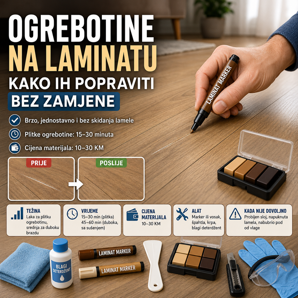 Ogrebotine na laminatu, kako ih popraviti bez zamjene