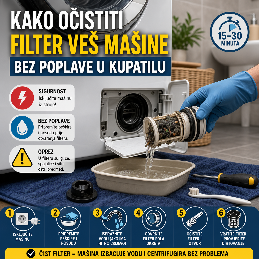 Kako očistiti filter veš mašine bez poplave u kupatilu