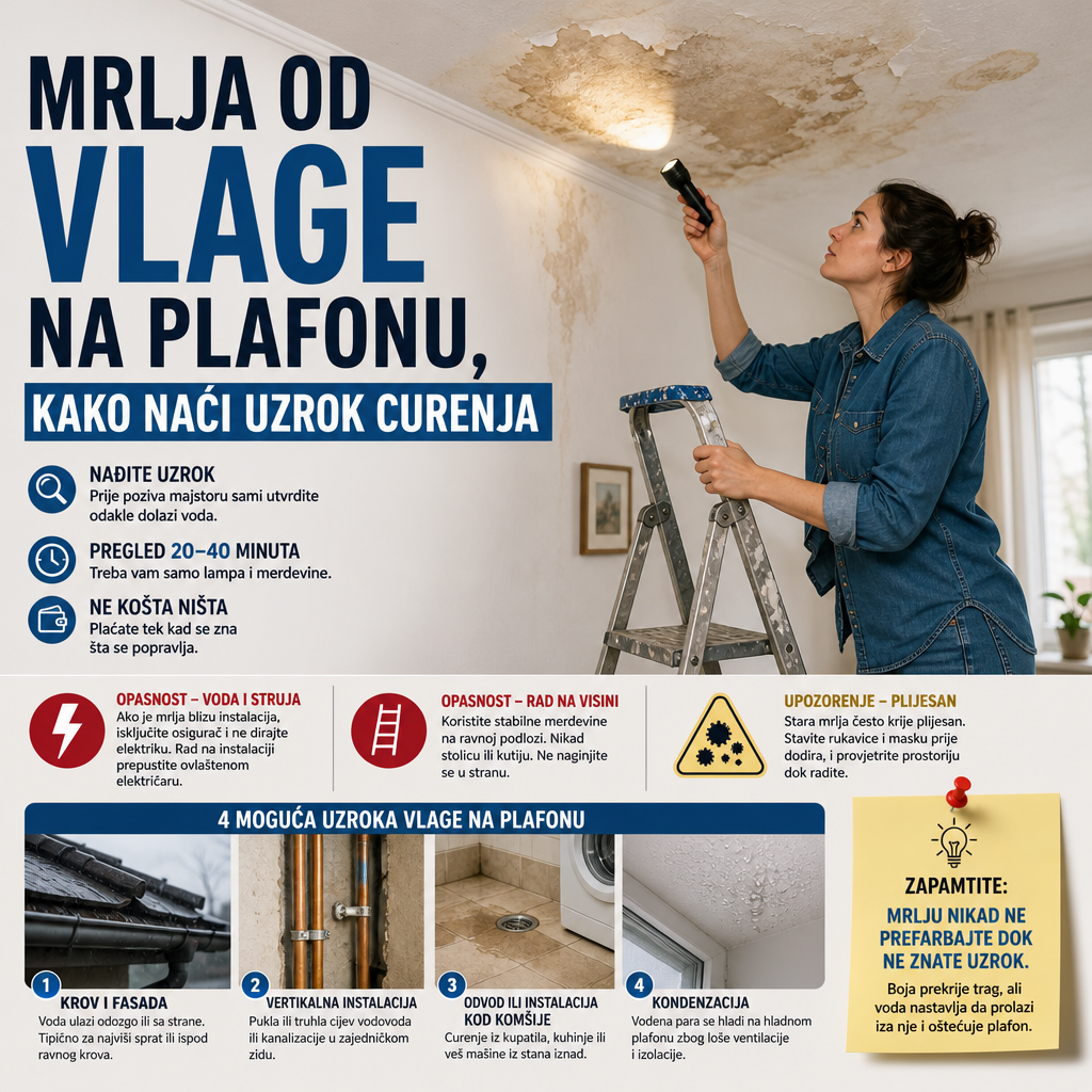Mrlja od vlage na plafonu, kako naći uzrok curenja