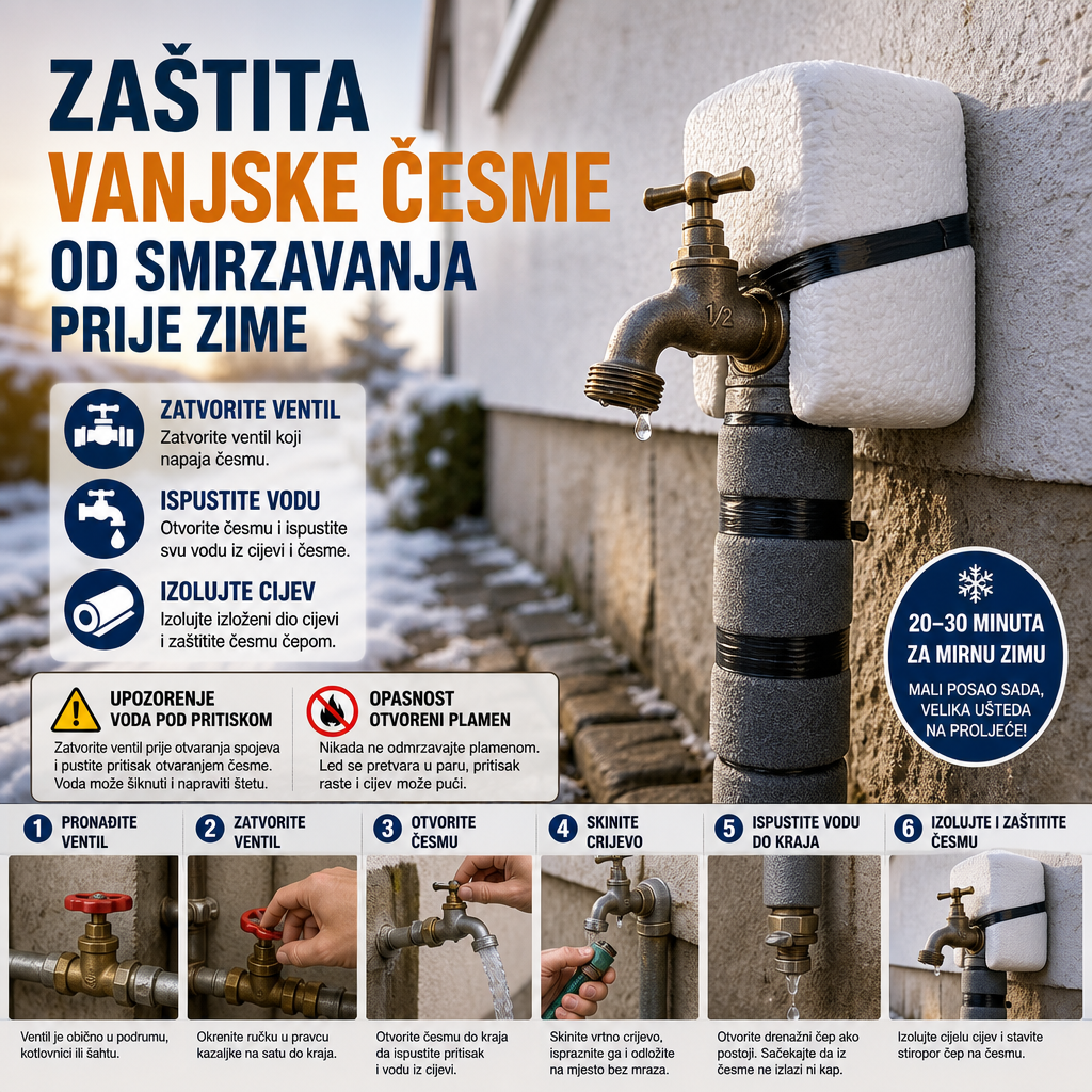 Zaštita vanjske česme od smrzavanja prije zime