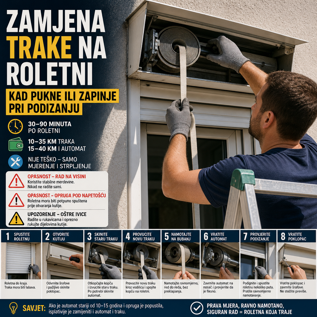 Zamjena trake na roletni kad pukne ili zapinje pri podizanju