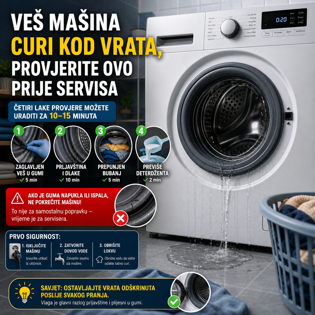 Veš mašina curi kod vrata, provjerite ovo prije servisa