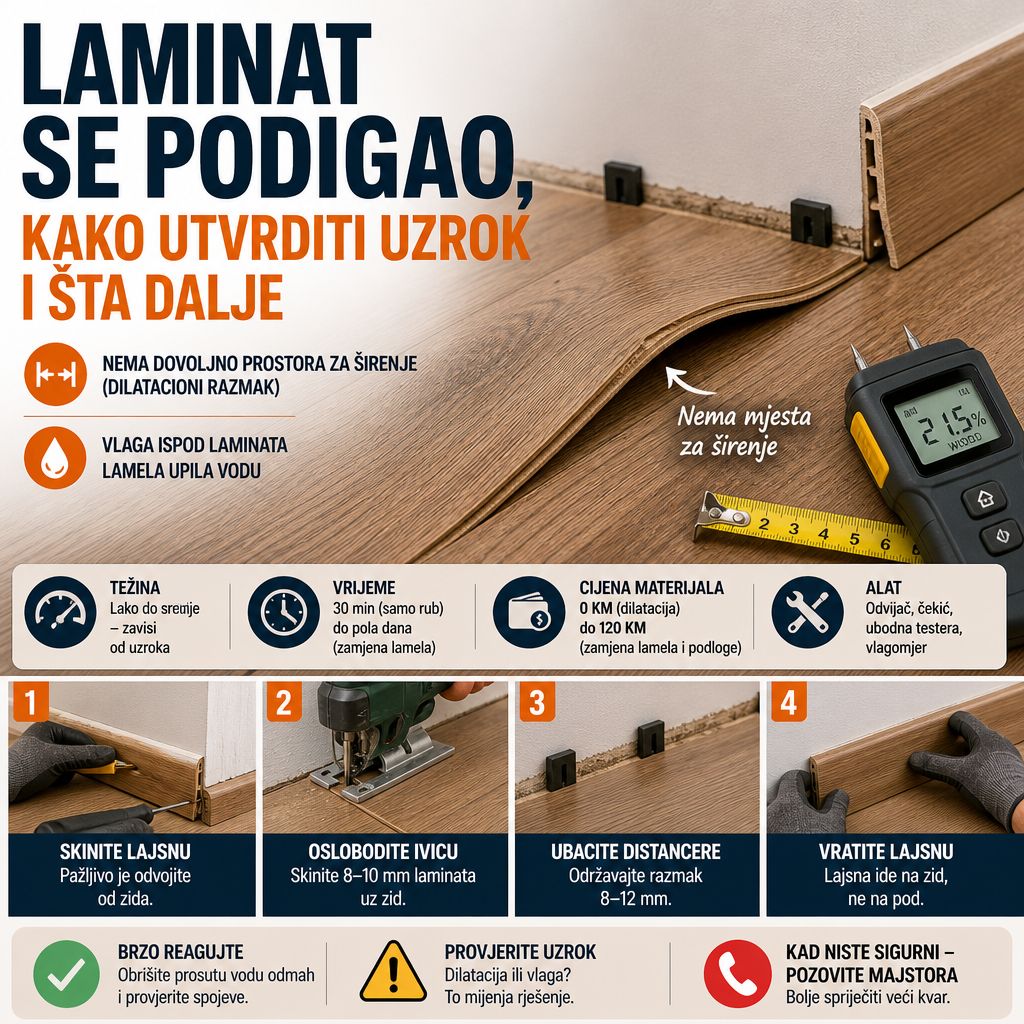 Laminat se podigao, kako utvrditi uzrok i šta dalje