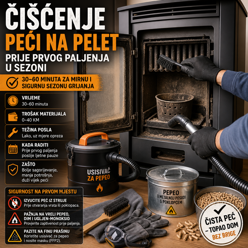 Čišćenje peći na pelet prije prvog paljenja u sezoni